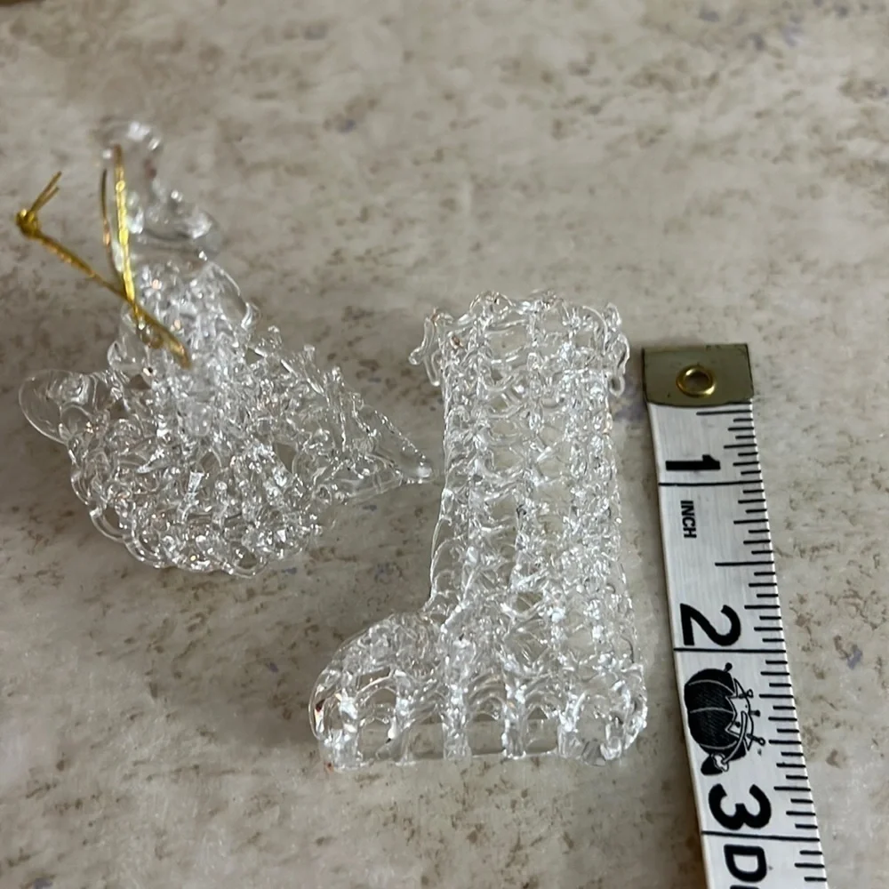 Old Vintage Christmas Spun Glass Ornament Stocking and Candlestick